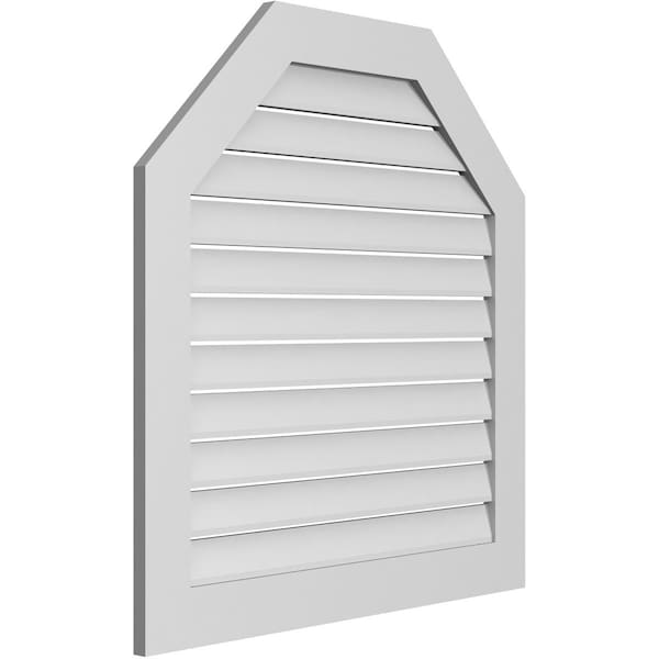 Octagonal Top Surface Mount PVC Gable Vent: Functional, W/ 3-1/2W X 1P Standard Frame, 36W X 38H